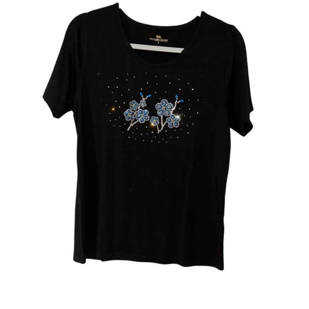 PRINCESS CRUISES Black With Blue Silver Embellishments Top Small